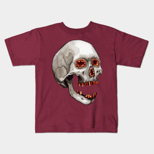 Garnet Geode Crystal Skull Kids T-Shirt by Heather Dorsch Creations